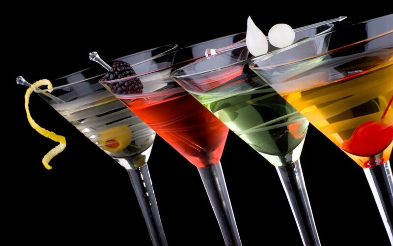 Colorful Cocktails in Glasses — Red, Dramatic, Photograph