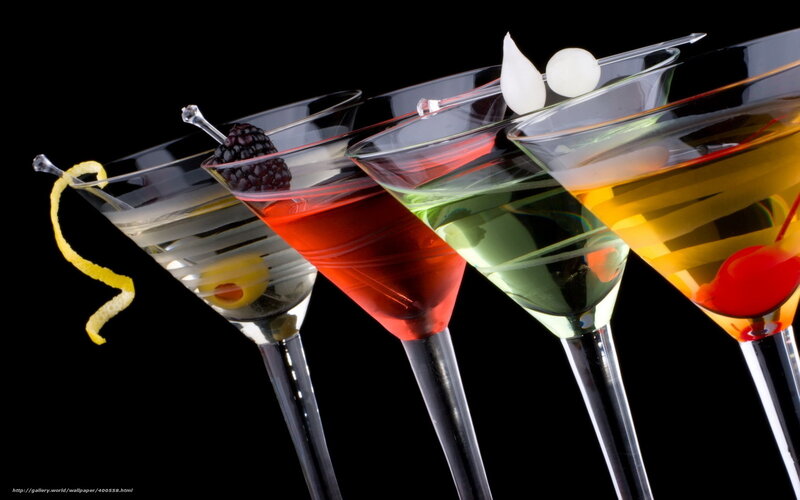 Colorful cocktails in martini glasses