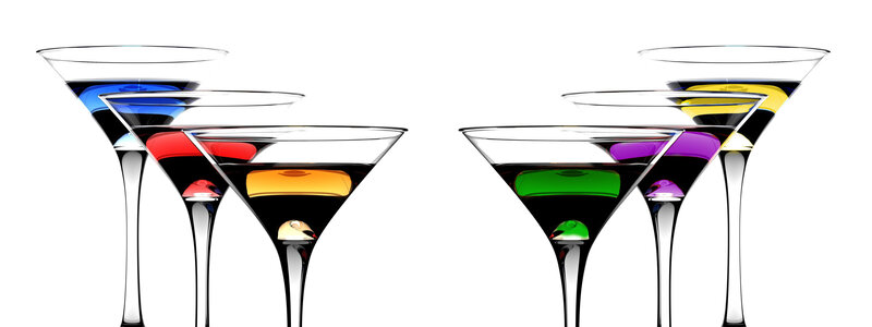 Colorful cocktails in martini glasses