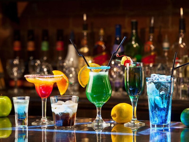 Colorful Cocktails on Bar — Blue, Vibrant