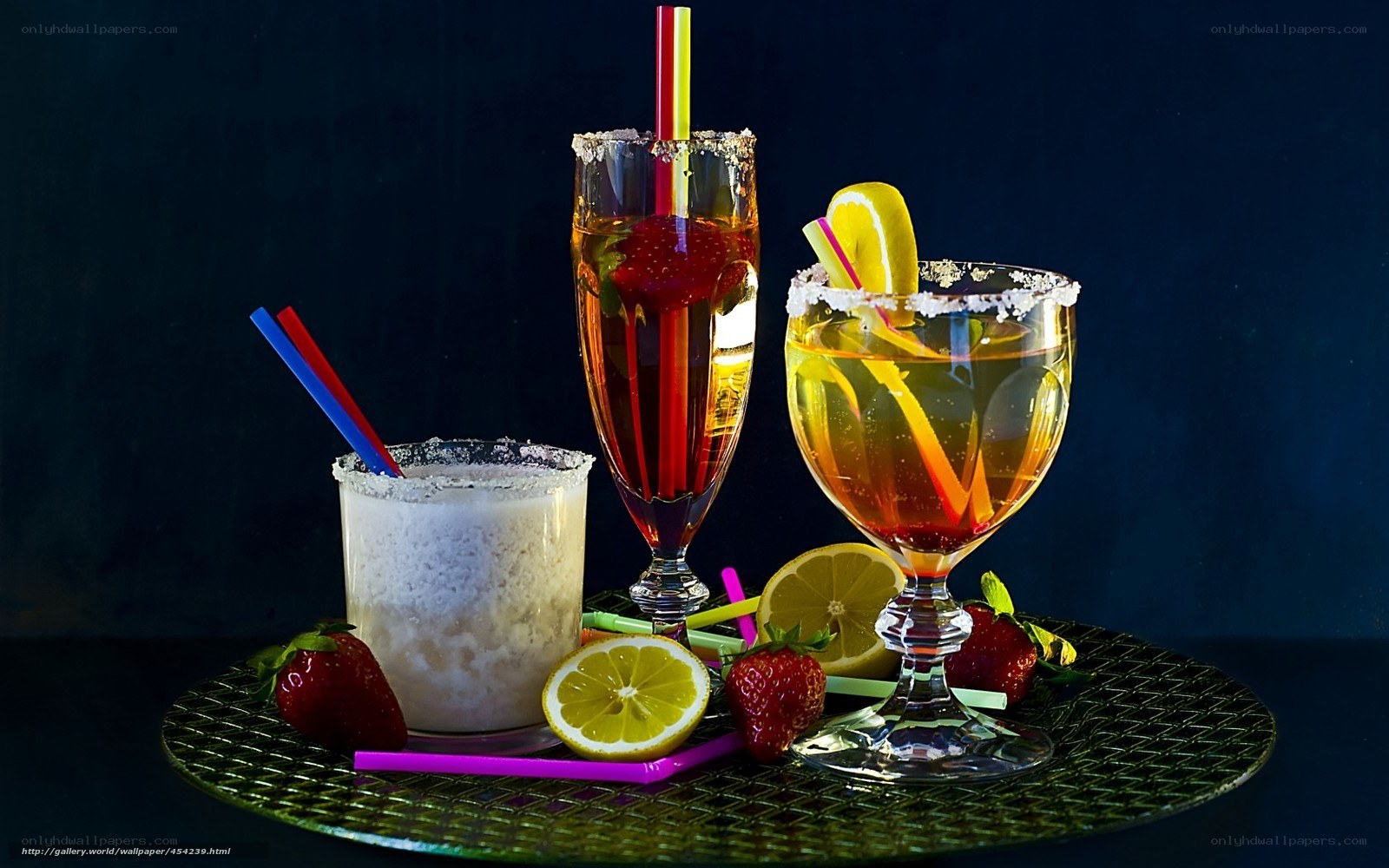 Colorful cocktails on tray