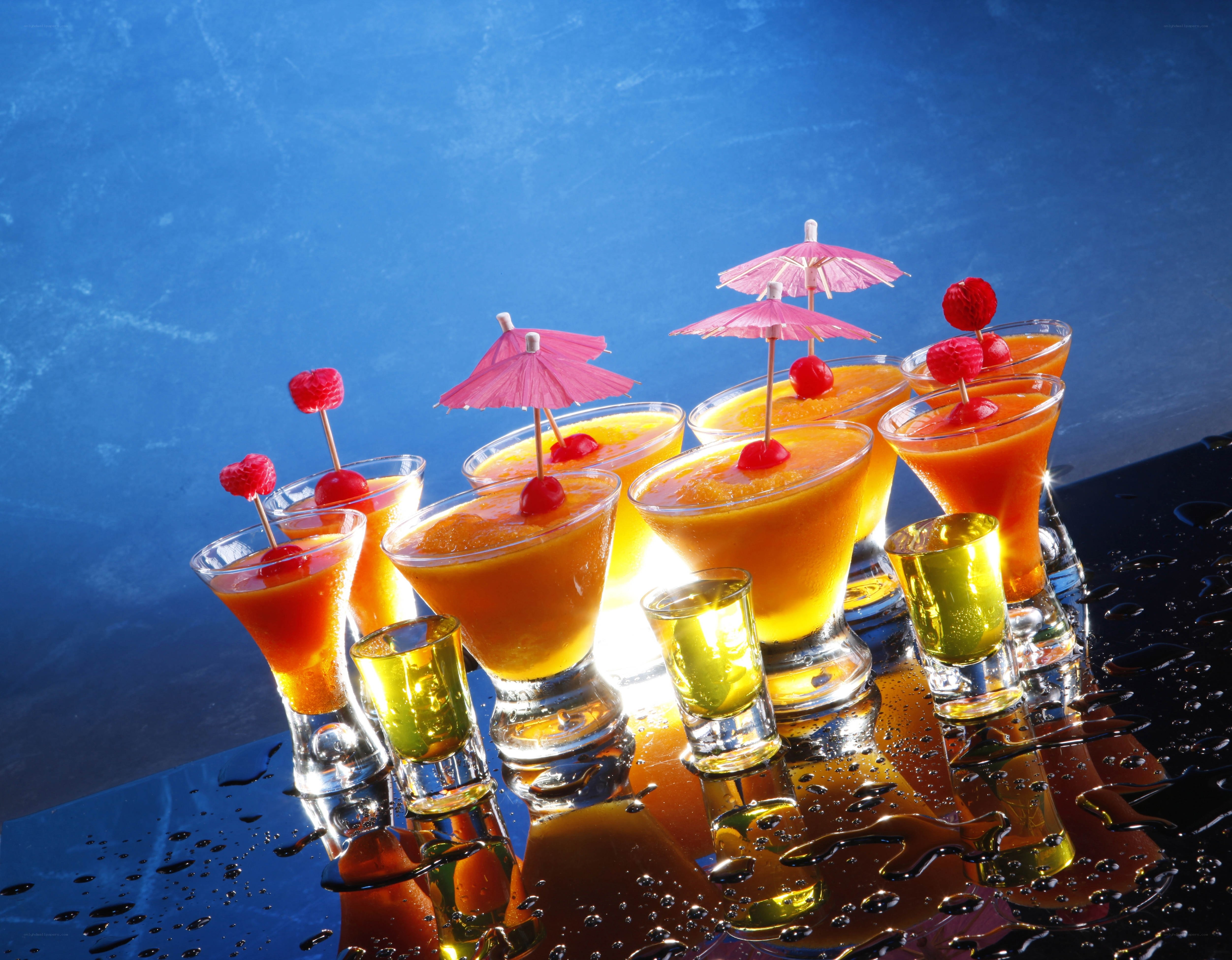 Colorful cocktails with umbrellas
