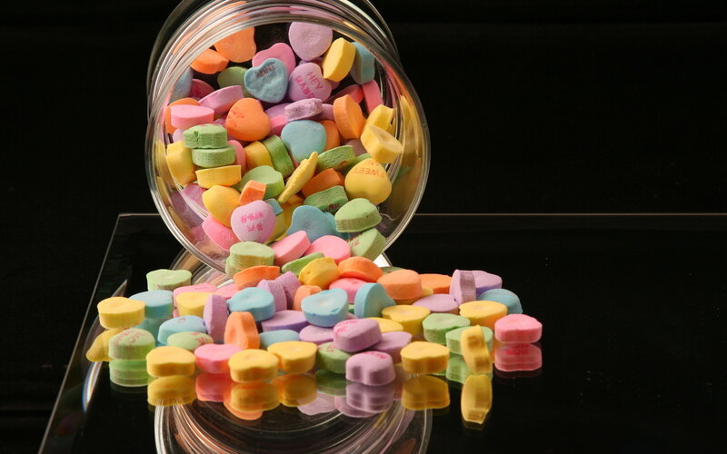 Colorful Conversation Hearts — Pink, Bright, Photograph