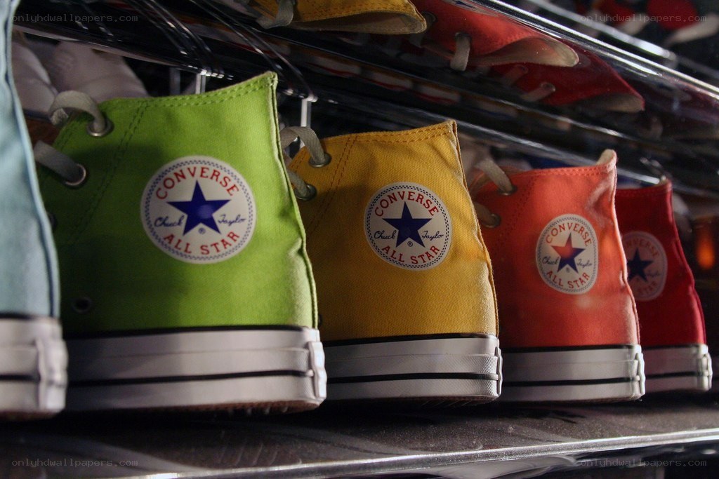 Colorful Converse sneakers on display