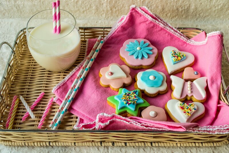 Colorful cookies and milk tray