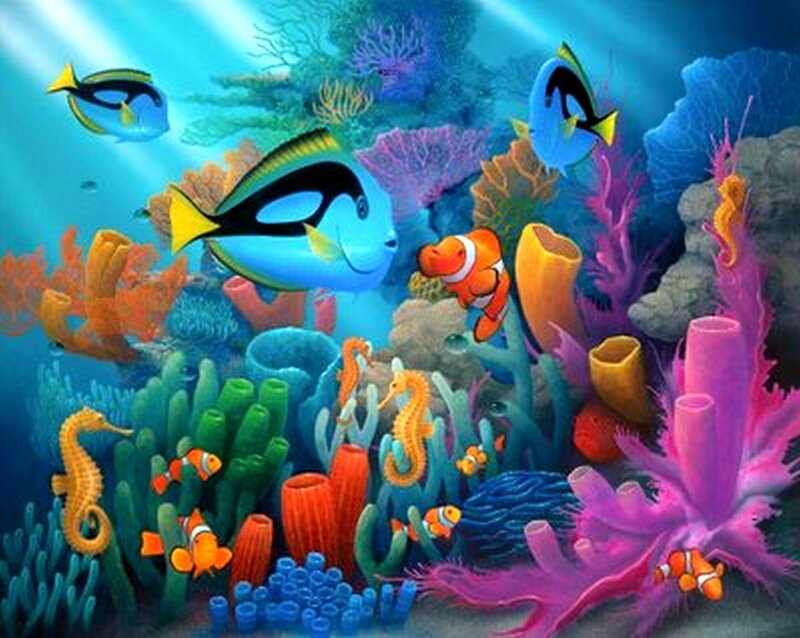 colorful coral reef scene