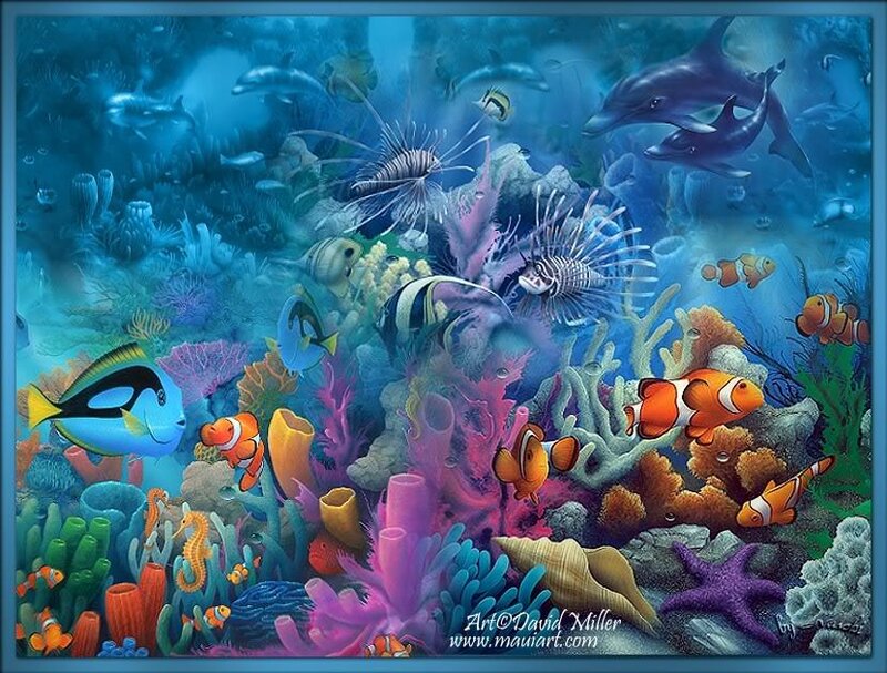 Colorful Coral Reef Scene — Blue
