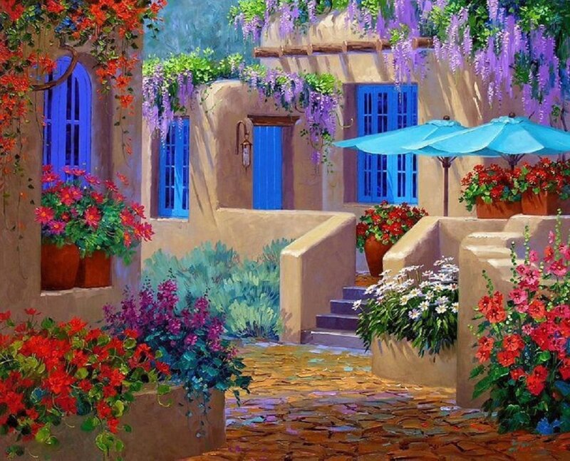 Colorful Courtyard Garden — Purple