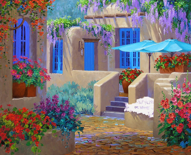 Colorful Courtyard with Flowers
