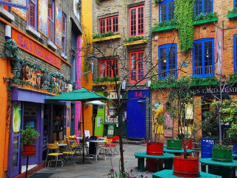 Colorful Courtyard with Tables