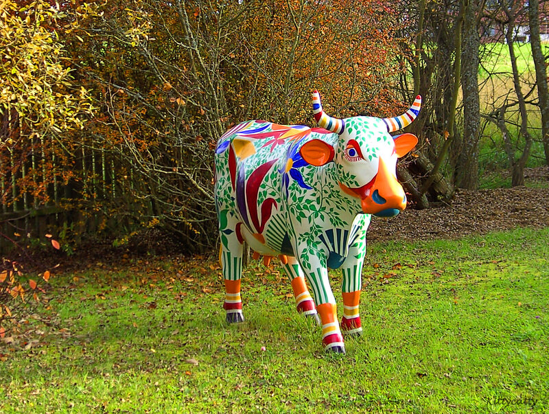 Colorful Cow Sculpture — Green