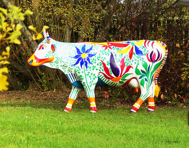 Colorful Cow Sculpture — White