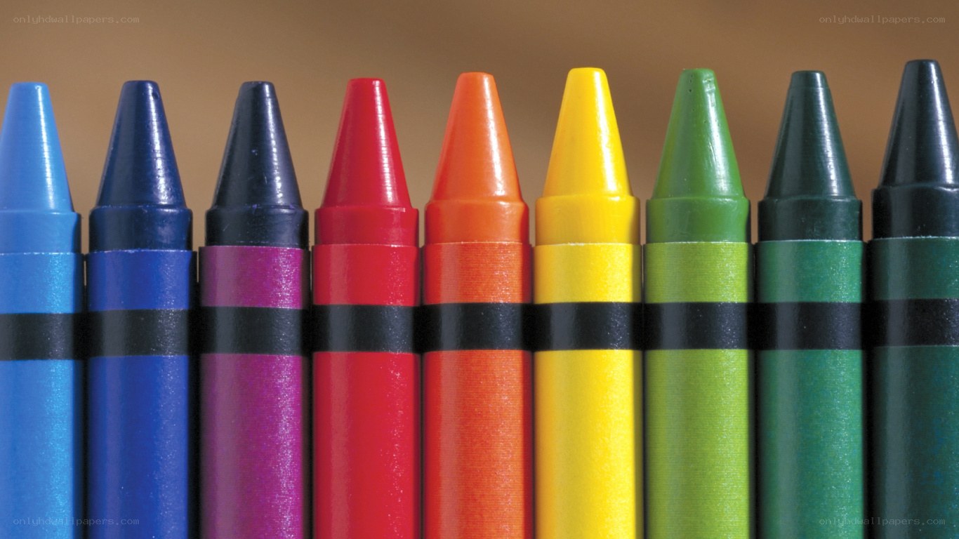 Colorful crayons in a row