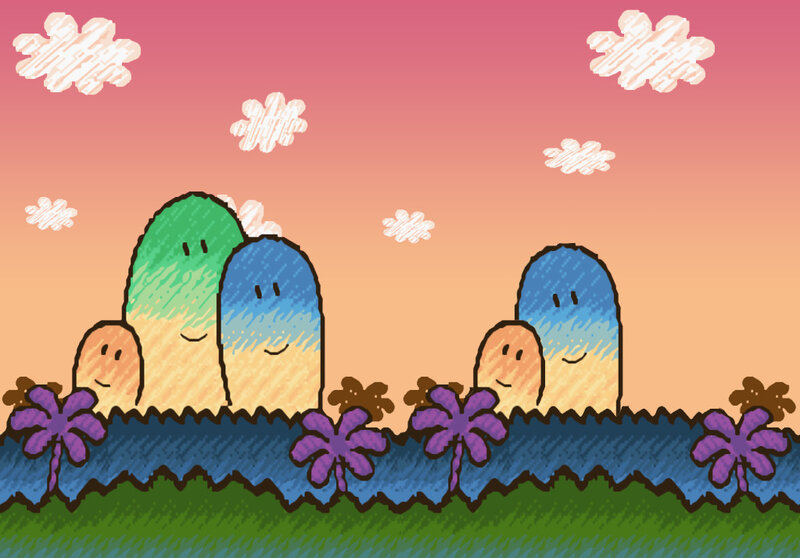 colorful creatures in sunset