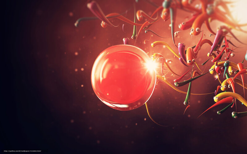 Colorful creatures swarm a glowing orb