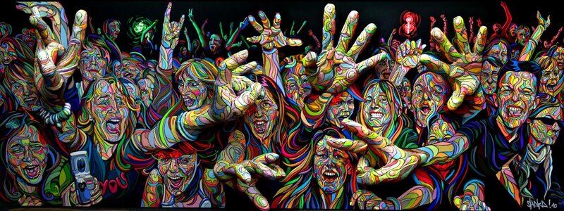 Colorful crowd of expressive faces