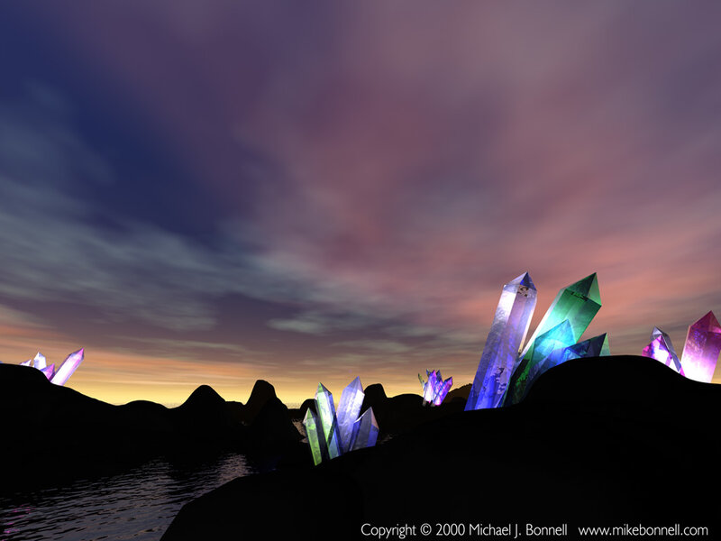 Colorful crystals at sunset