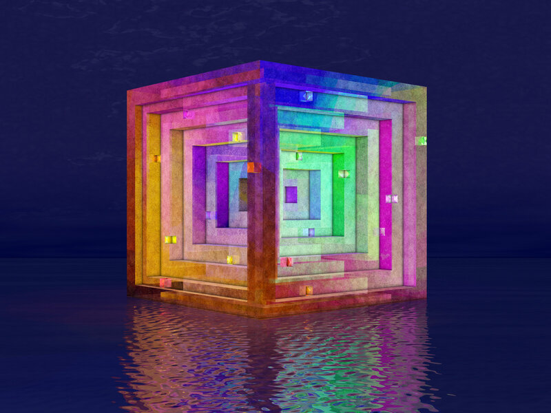 Colorful cube in water