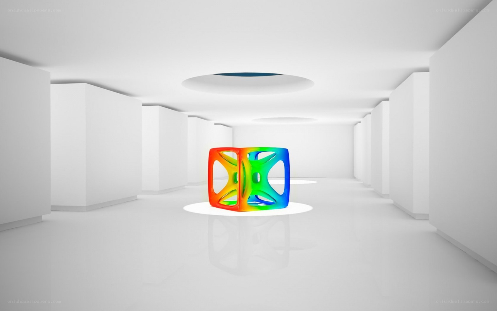 Colorful cube in white gallery