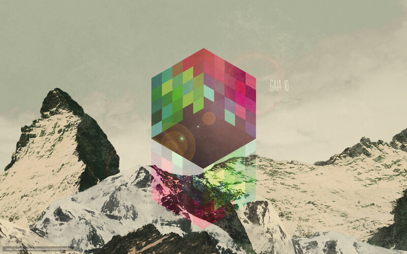 Colorful Cube over Mountains — Green