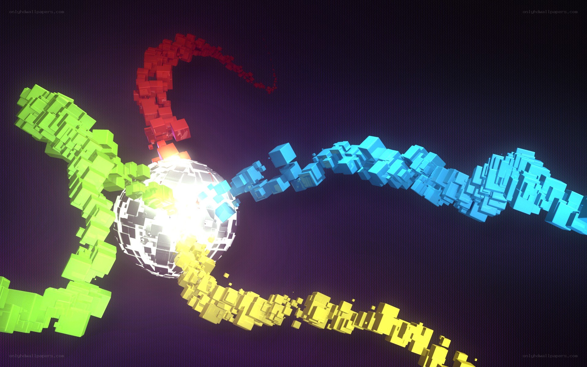 colorful cube streams around sphere