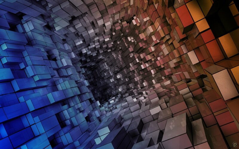 Colorful Cube Tunnel — Blue, Dramatic
