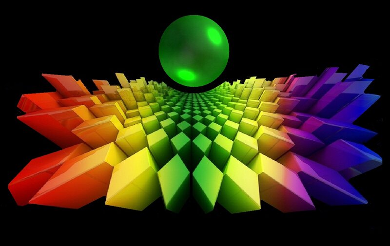 Colorful Cubes and Green Sphere