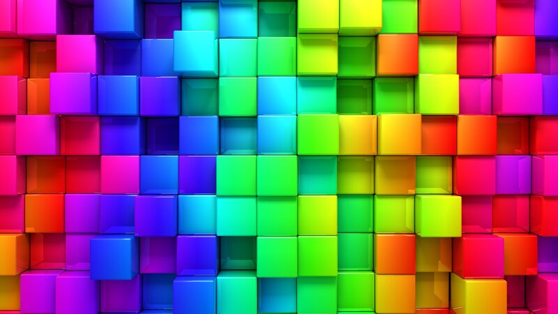 Colorful Cubes in Grid — Rainbow, Vibrant, 3d Render