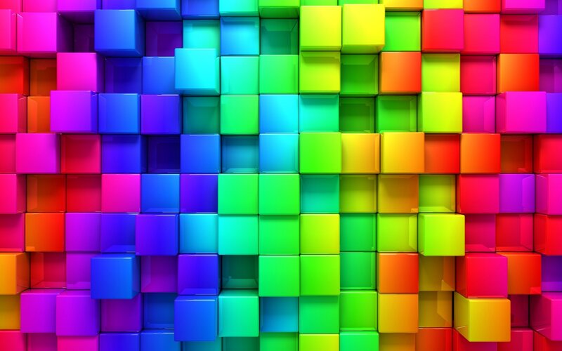 Colorful Cubes in Grid — Red, Vibrant, 3d Render, Rainbow