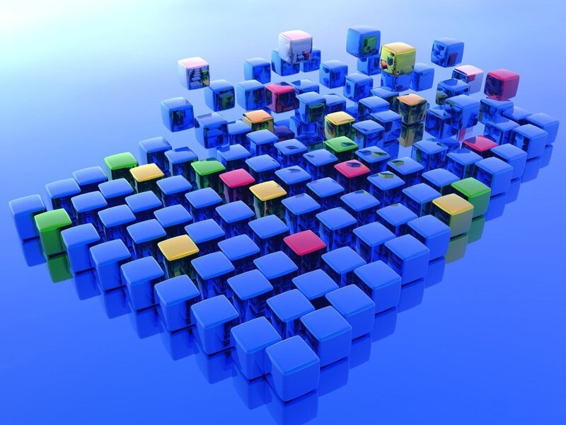 Colorful cubes on blue surface