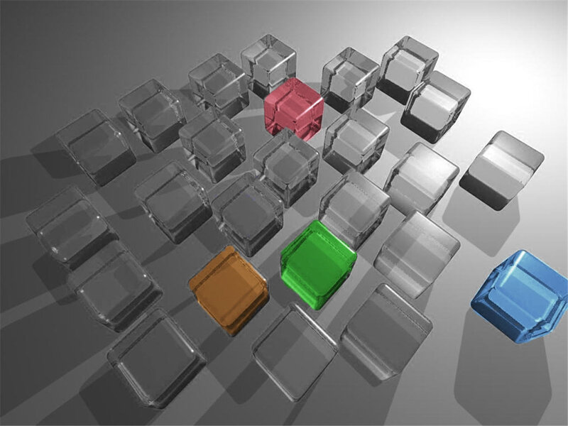 Colorful cubes on gray surface
