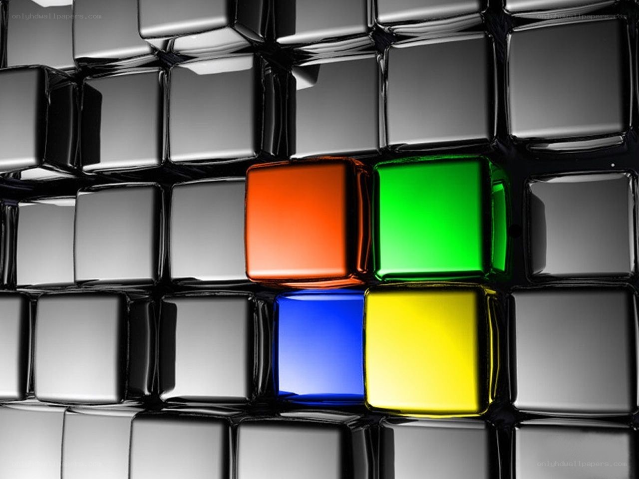 Colorful cubes on metallic grid