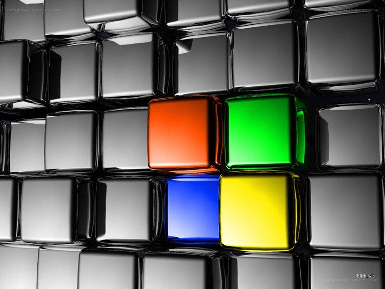 Colorful cubes on metallic grid