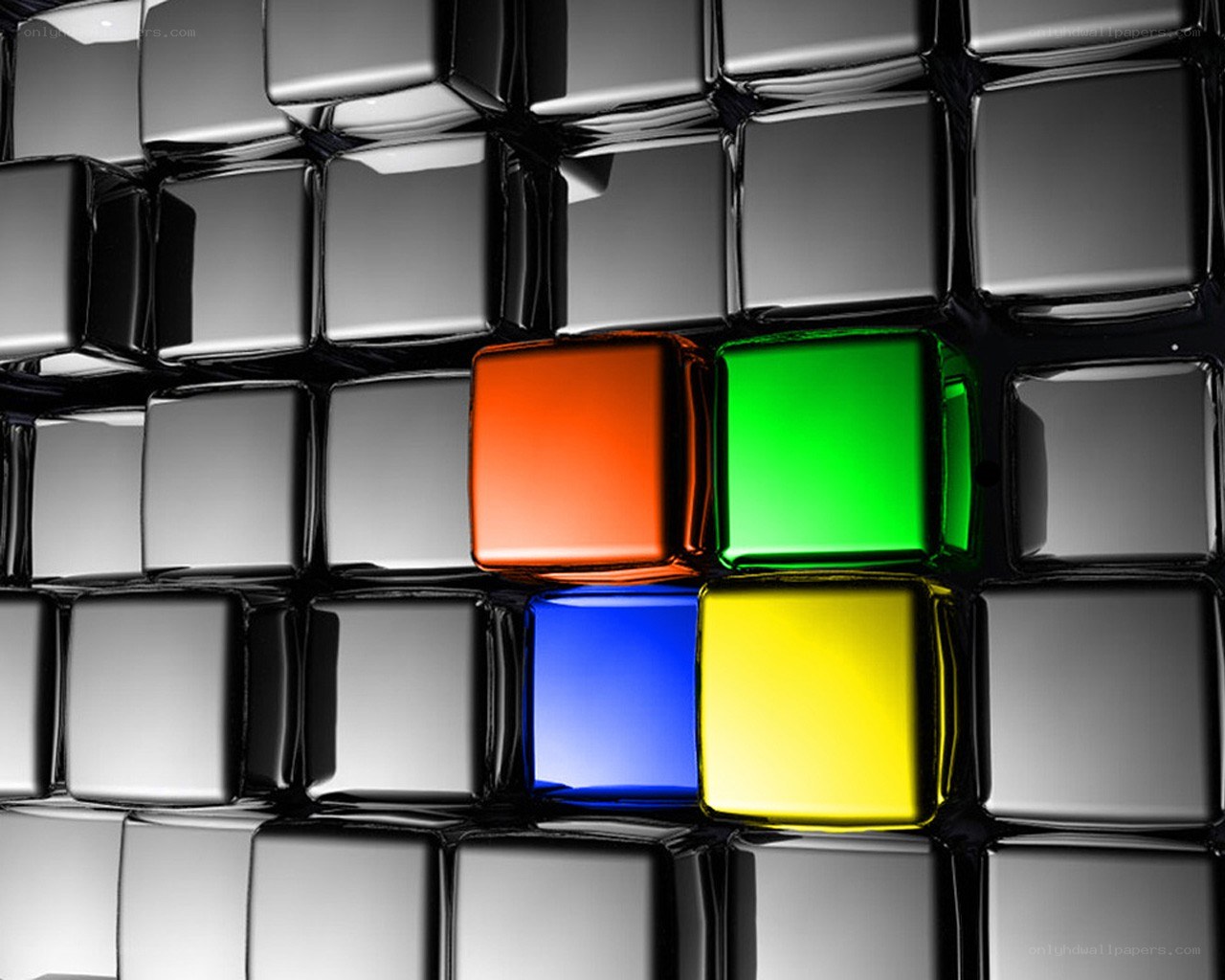 Colorful cubes on metallic grid