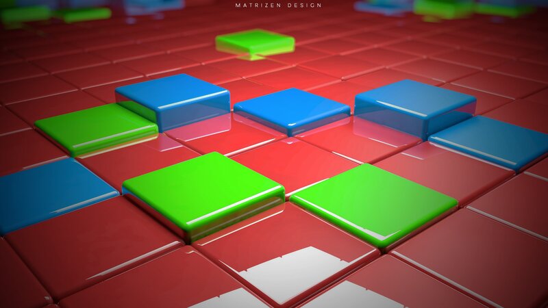 Colorful Cubes on Red Grid