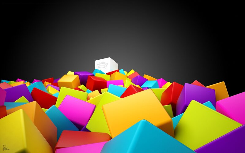 Colorful Cubes Pile — Yellow, Abstract, 3d Render