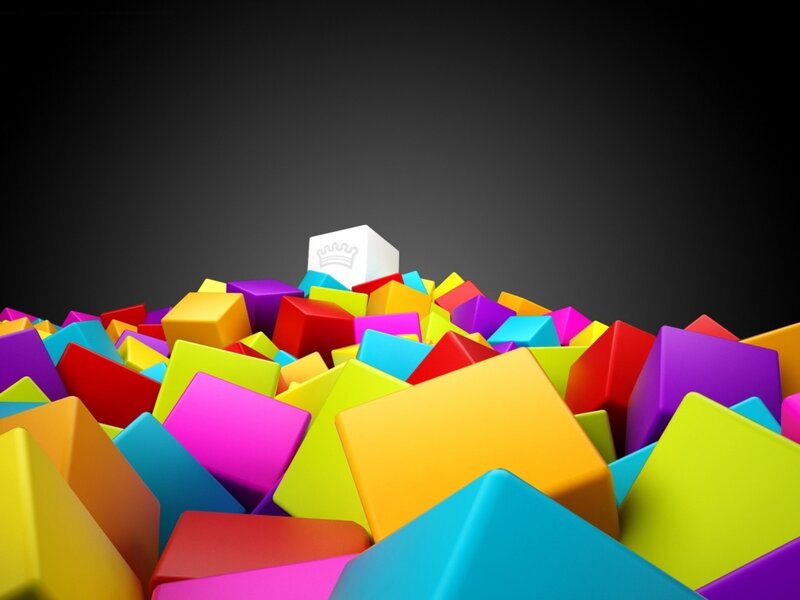 Colorful Cubes with Crown — Yellow, Abstract, 3d Render