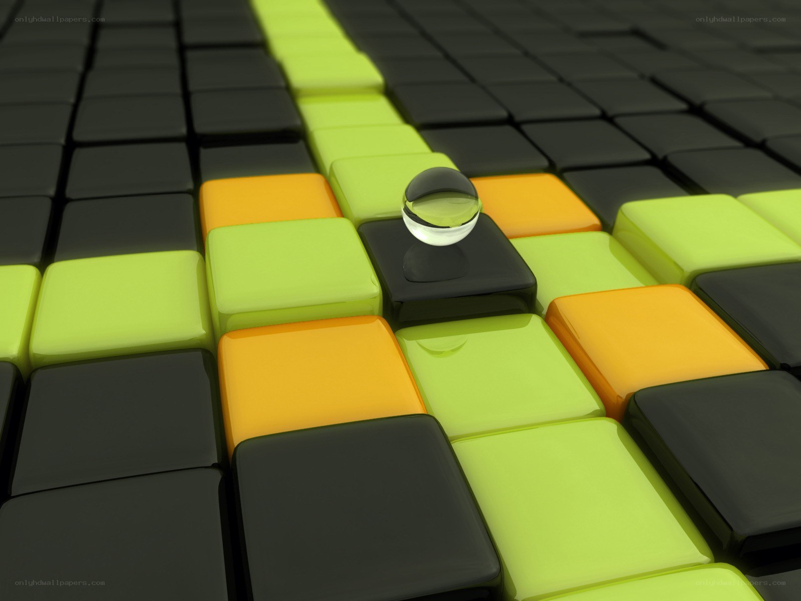colorful cubes with glass sphere