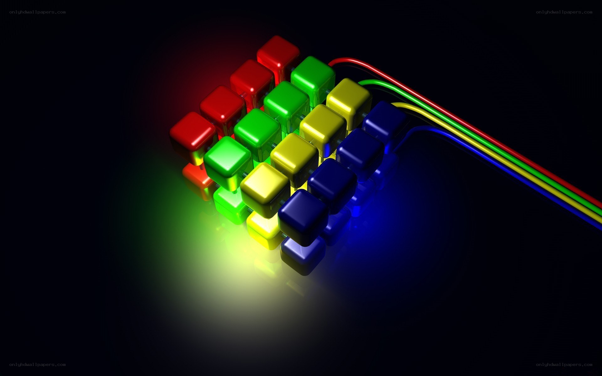 Colorful cubes with glowing wires