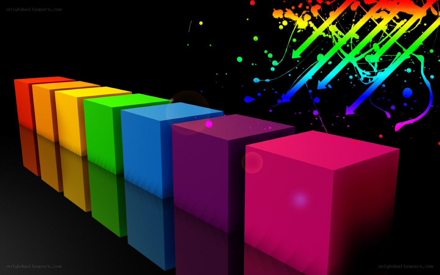Colorful cubes with paint splatter