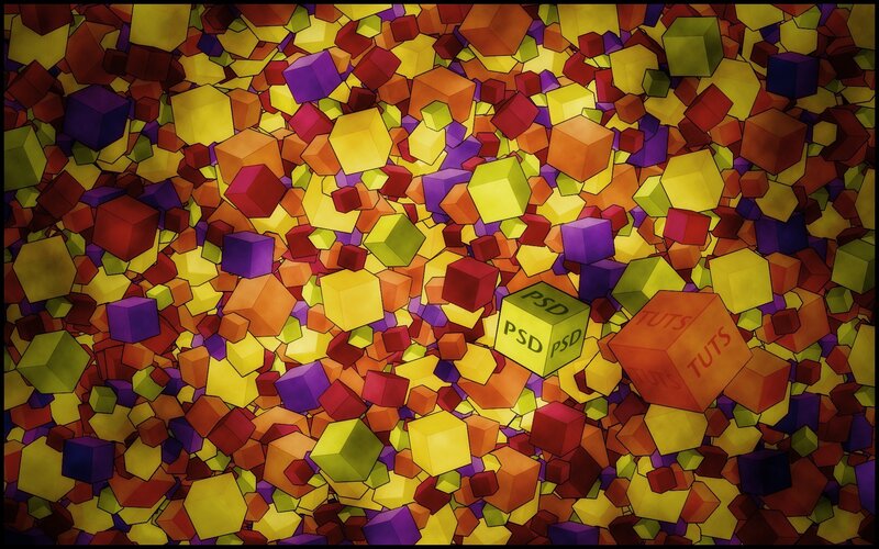 Colorful cubes with text