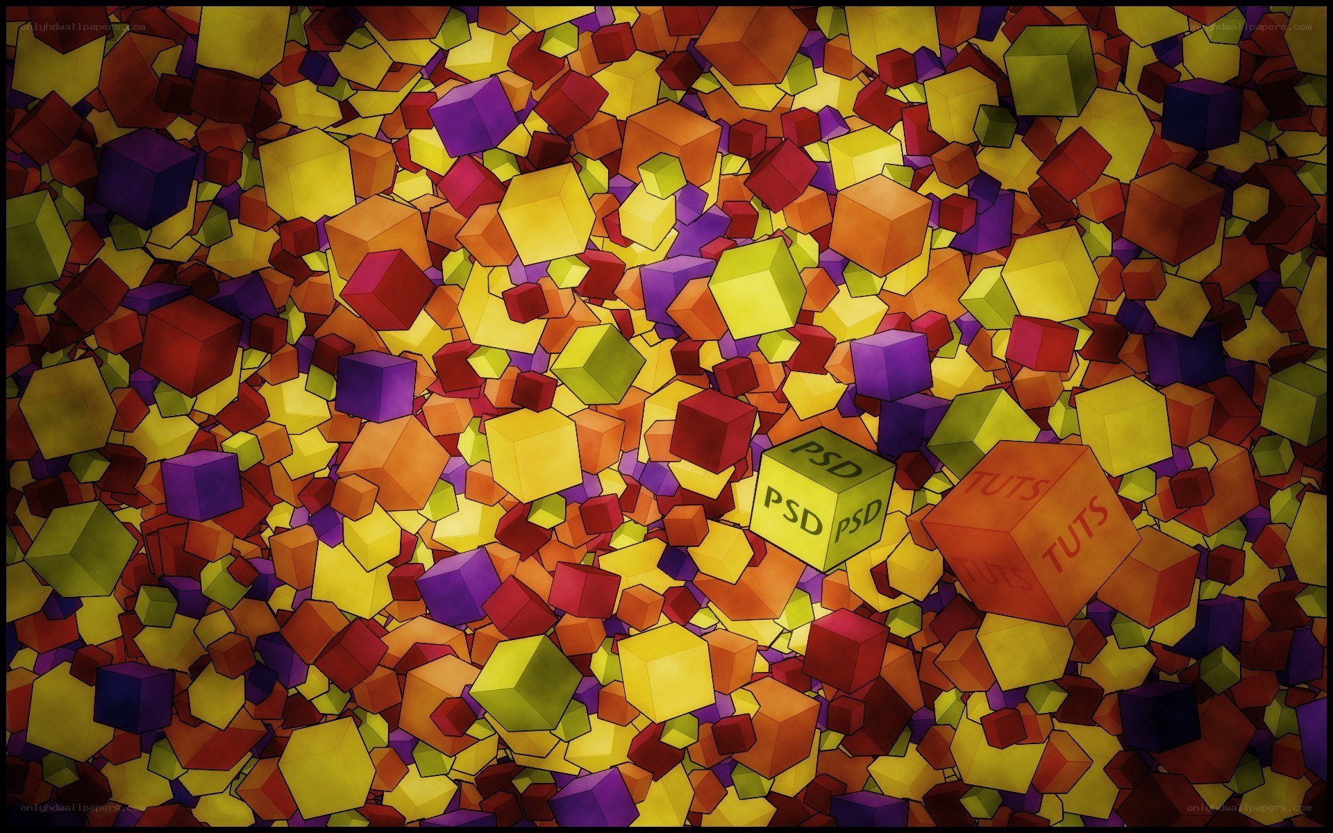 Colorful cubes with text