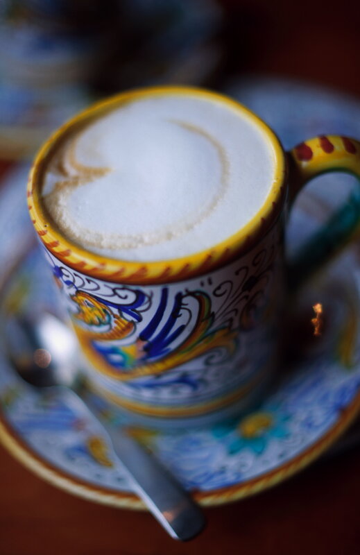 colorful cup of cappuccino