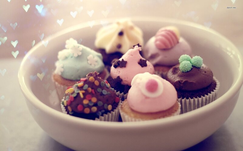 Colorful Cupcakes in Bowl