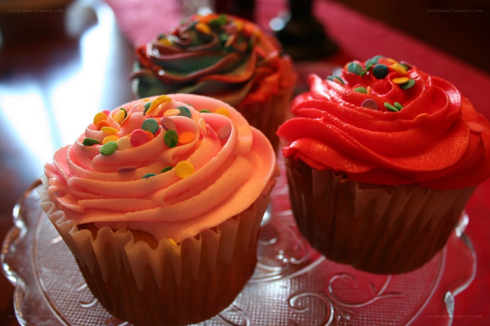 Colorful cupcakes on a tray