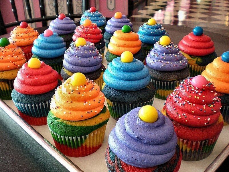 Colorful cupcakes on a tray