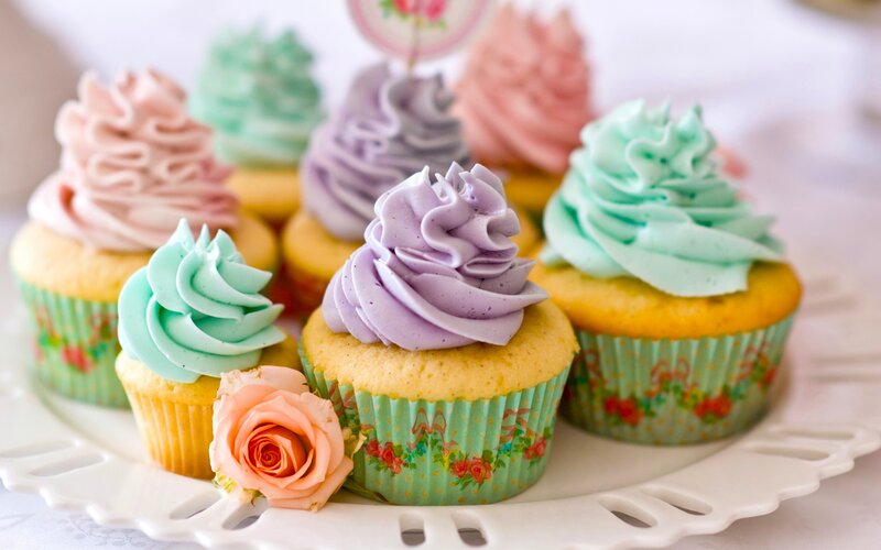 Colorful Cupcakes on Plate