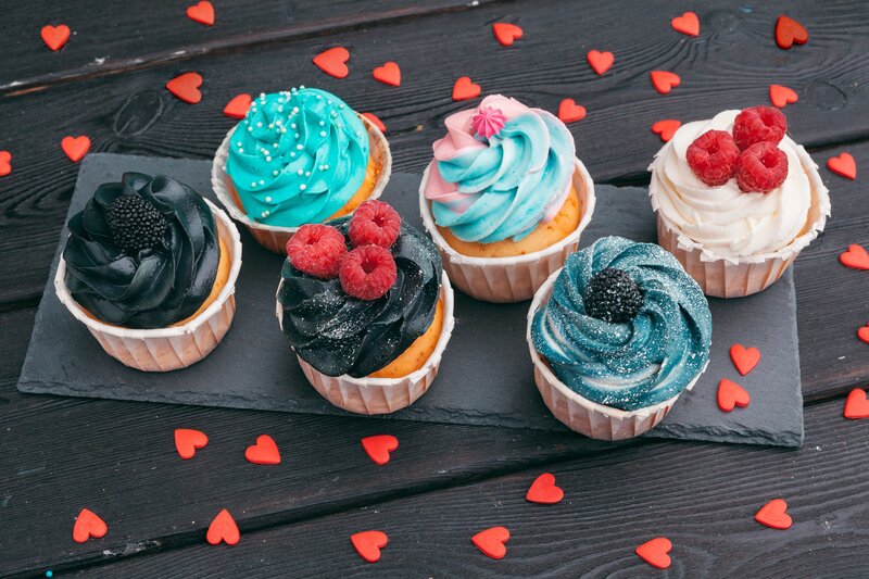Colorful Cupcakes on Slate