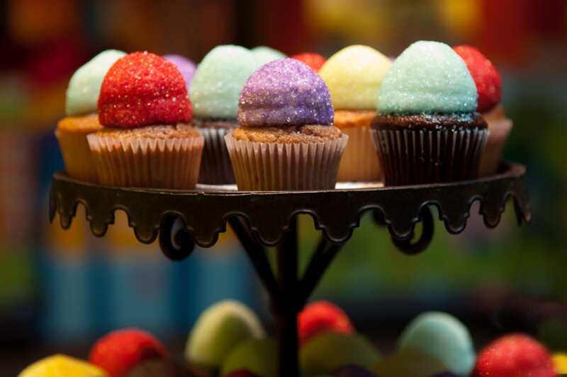 Colorful Cupcakes on Stand — Red