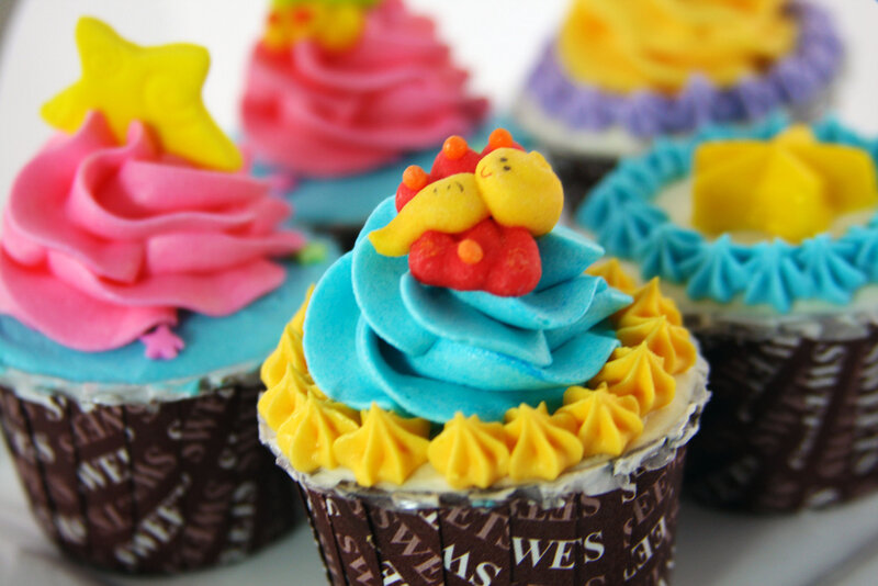 Colorful cupcakes with decorations